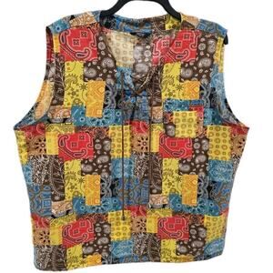 Coofandy Mens Cotton Tank Tops Sleeveless Lace-up Folk Print Loose Vest Beach 2X